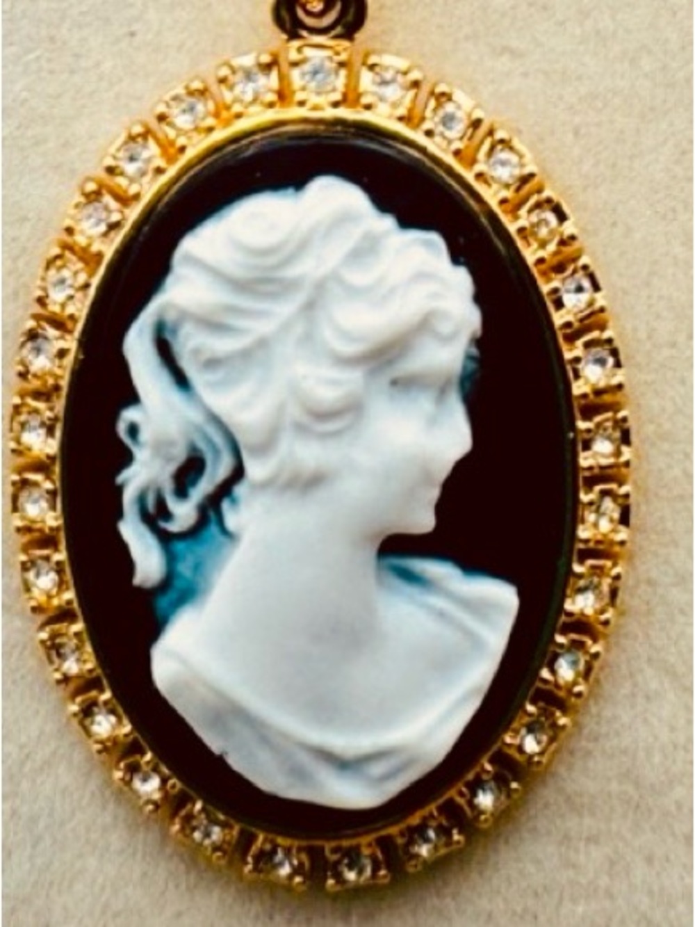 Juicy Couture Gold-Tone Black and White Cameo Pendant Necklace